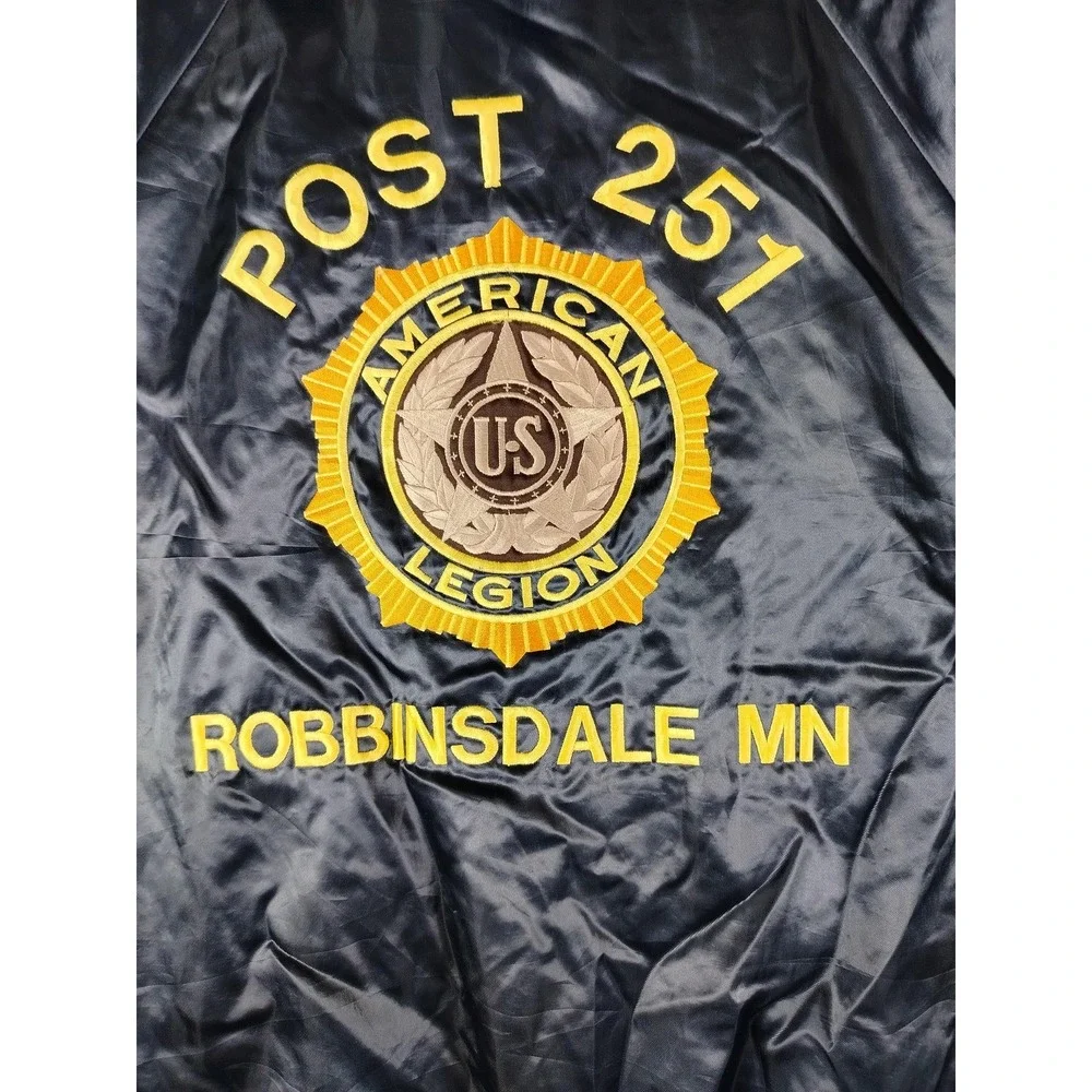 Vintage Satins Jacket Mens XL Blue Satin American Legion Robbinsdale MN Post 251